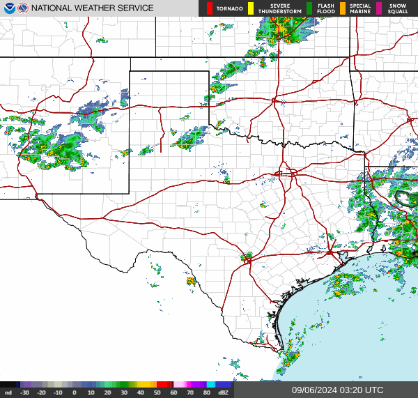 Click for latest Base Reflectivity radar image for the Southern U.S. Plains Region radar