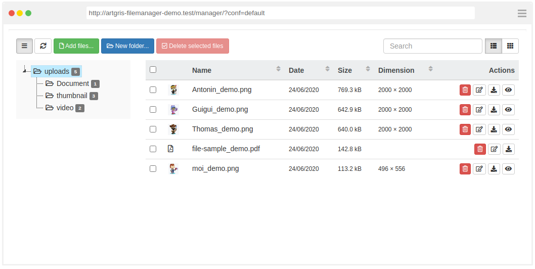 Symfony Filemanager created with FileManagerBundle