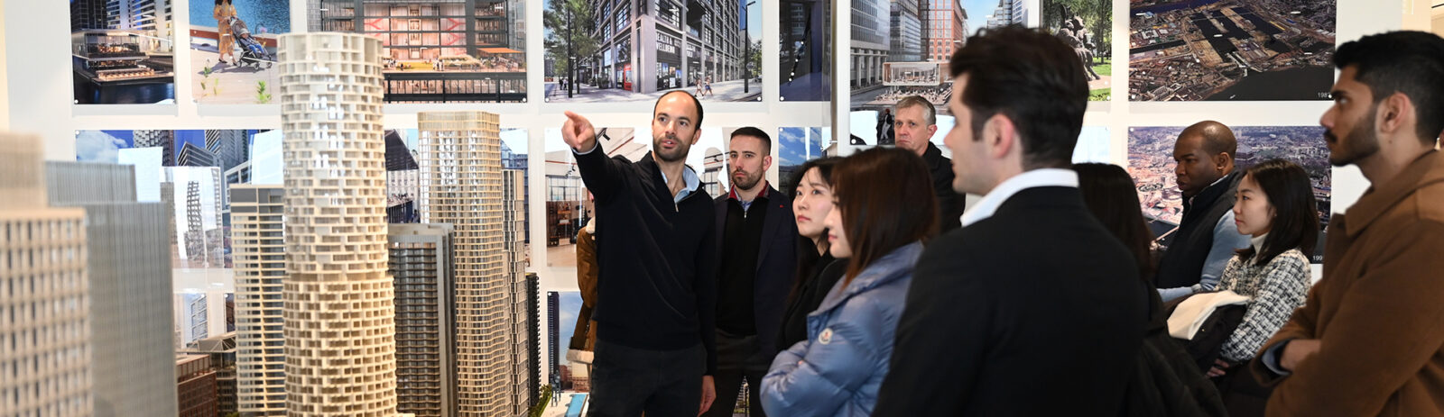 Students viewing a city model during their London Trek.