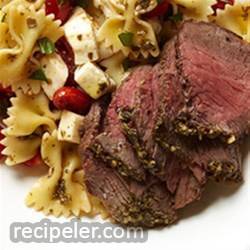 Caprese Bison Sirloin Steak with Bow Tie Pasta