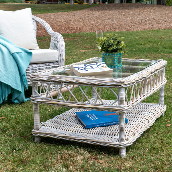 Napa Coffee Table White Washed - Glass top