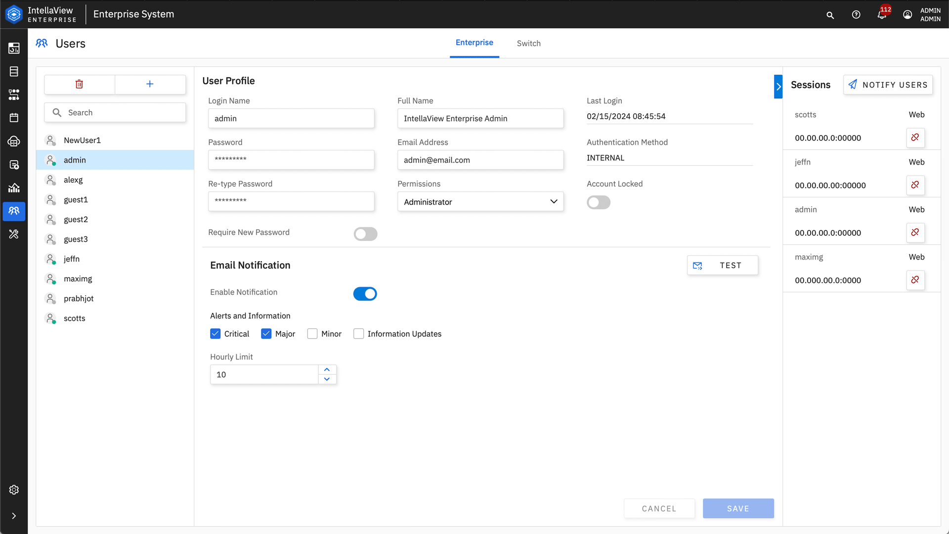 The enterprise users interface.