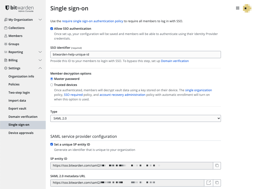 SAML 2.0 configuration 