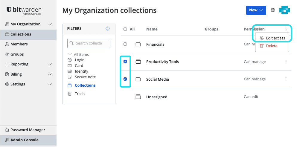 Bulk manage collections