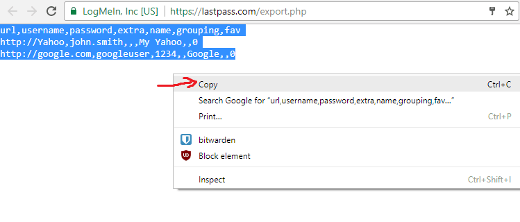LastPass export 