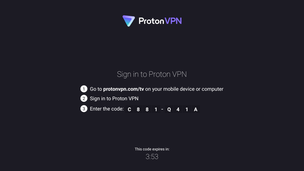 Proton VPN sign-in instructions in the Amazon appstore