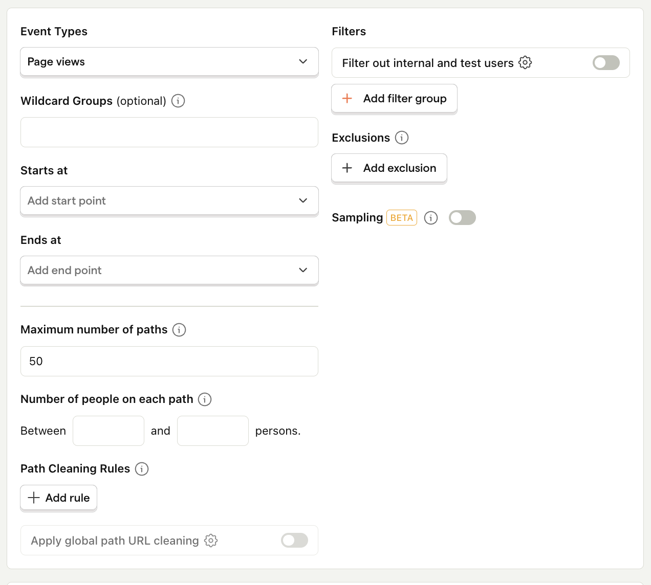 Configuration options for creating paths