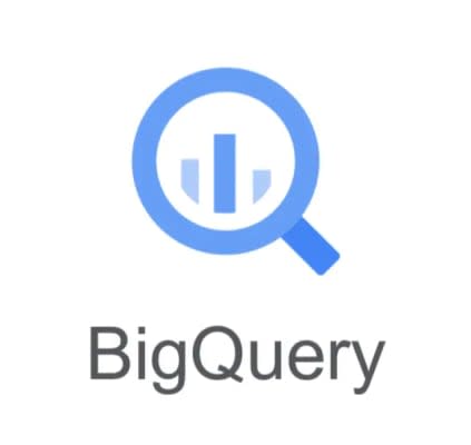 Logo von Google BigQuery mit einem blauen Lupensymbol, einem darin enthaltenen vertikalen Balkendiagramm und dem „BigQuery“-Schriftzug darunter.