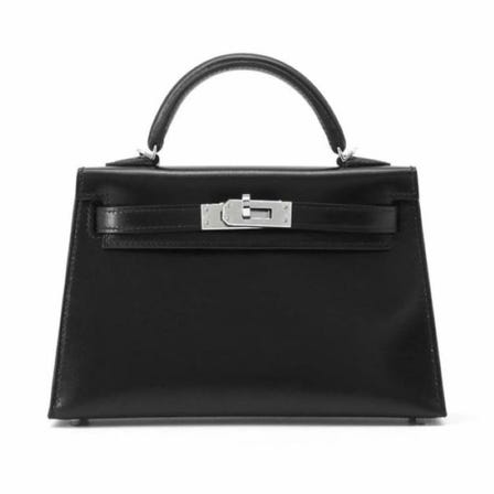 9618848 HERMES Mini kelly do Black Box Calf Leather Neverused