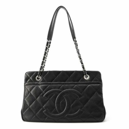 9686625 CHANEL Matelasse Double Chain Tote Black A67294 Caviar Leather Like New