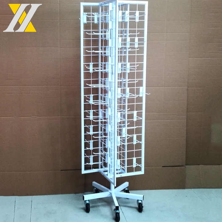 Four Sides Metal Hanging Wire Display Racks With Hook Rotating Shelving