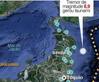 Sistema de alerta soou um minuto antes do tremor na costa do Japão (Editoria de Arte/G1)