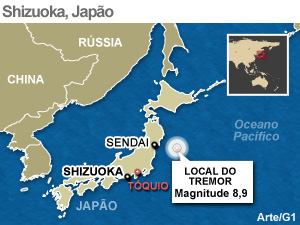 mapa shizuoka japão terrmoto tokai (Foto: Editoria de Arte/G1)