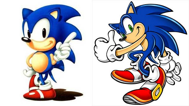 Sega mudou o visual do Sonic: à esquerda, o estilo clássico e, à direita, o moderno (Foto: Divulgação)