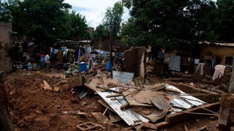 Les restes d'une habitation détruites par des inondations dans la banlieue de Bamako, au Mali, en août 2023. (illustration)