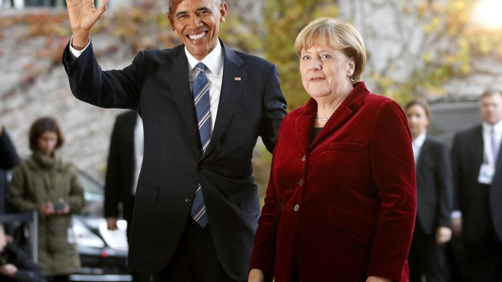 Obama da uwargida Angela Merkel ta jamus a ziyararsa ta karshe a Turai.