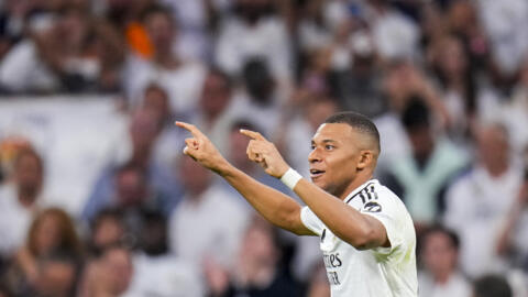 Dan wasan gaba na Real Madrid Kylian Mbappe yayin wasan gasar zakarun Turai.