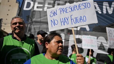 Le président ultralibéral Javier Milei menace de mettre son veto à une loi sur le budget des universités. Université de Buenos Aires, le 24 septembre 2024.