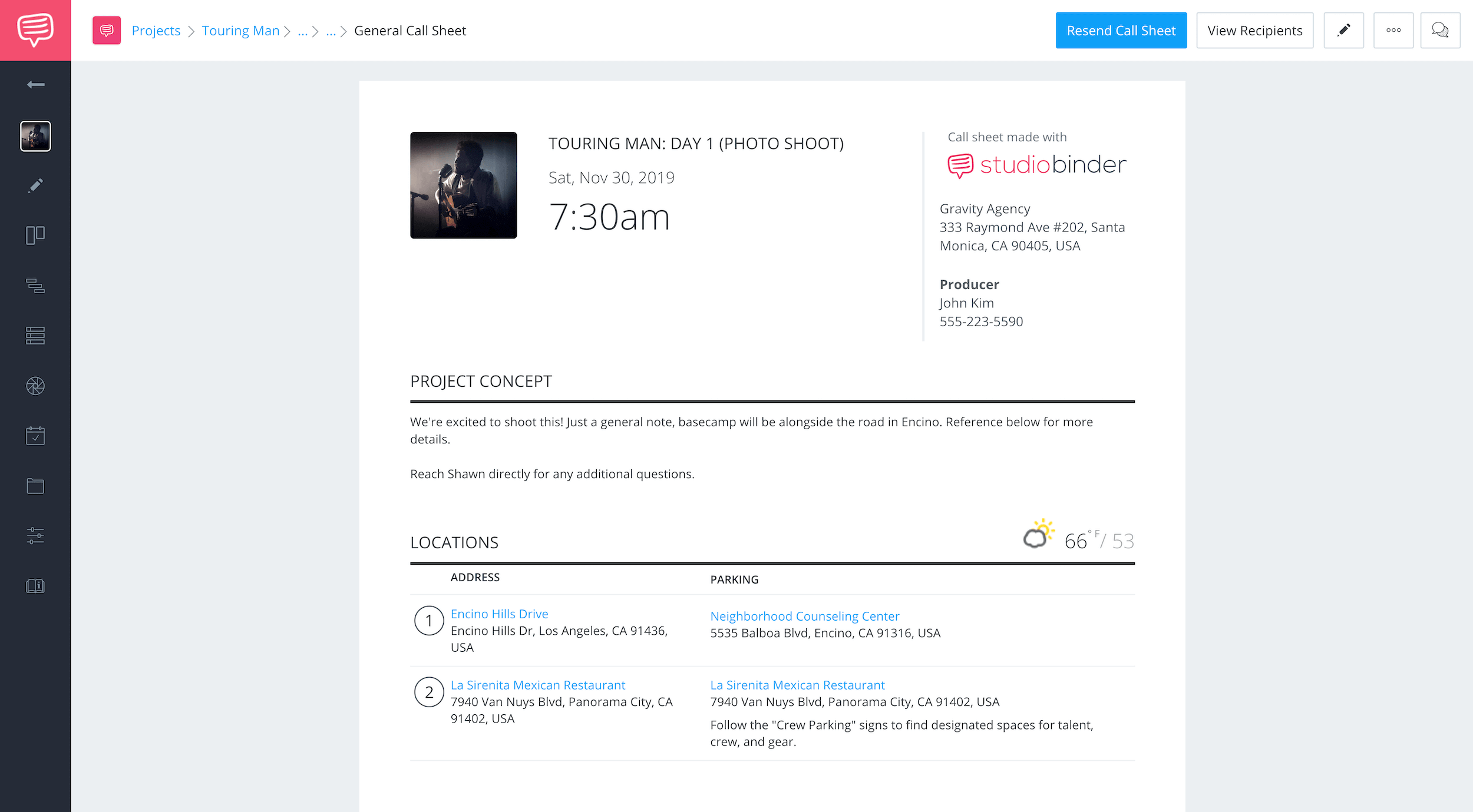 Photoshoot Call Sheet Template - Call Sheet App - StudioBinder