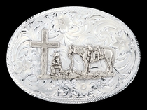 Classic Christian Cowboy Etched Buckle