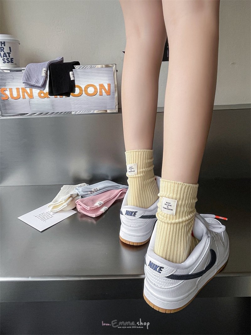 EmmaShop艾購物-日系布標糖果色系堆堆襪-一組8雙各色1