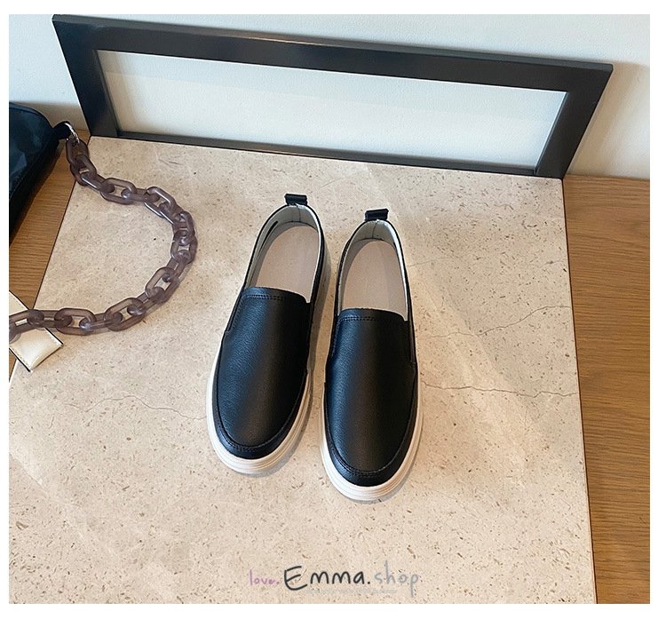 EmmaShop艾購物-韓國同步上新-韓妞必備基本款-真皮厚底樂福鞋/便鞋