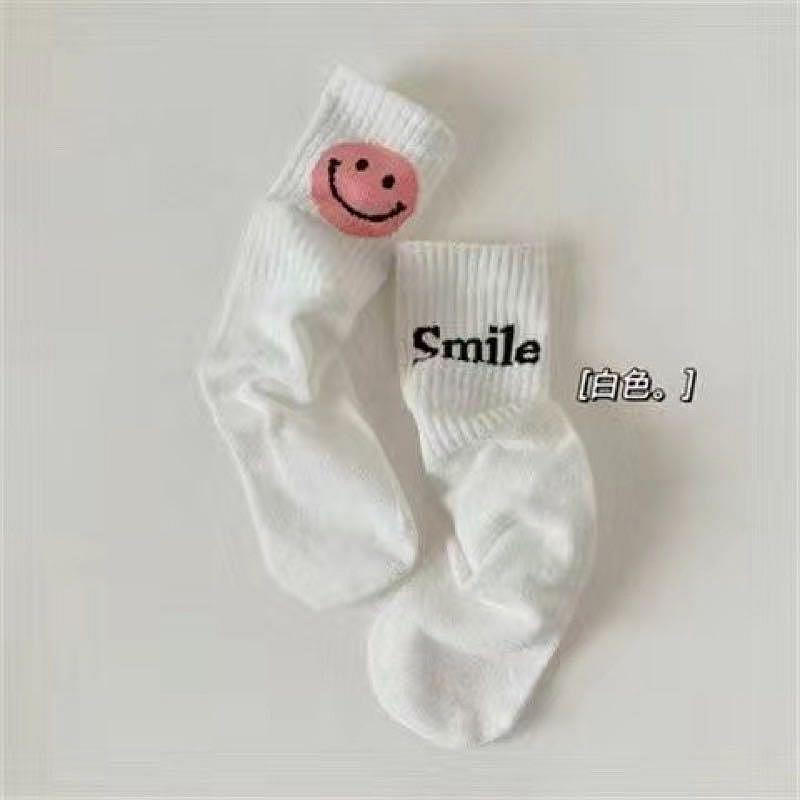 台灣現貨韓版兒童襪子中筒襪長襪個性時尚潮流搭配必備品笑臉襪純棉襪子