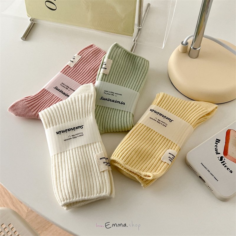 EmmaShop艾購物-日系布標糖果色系堆堆襪-一組8雙各色1