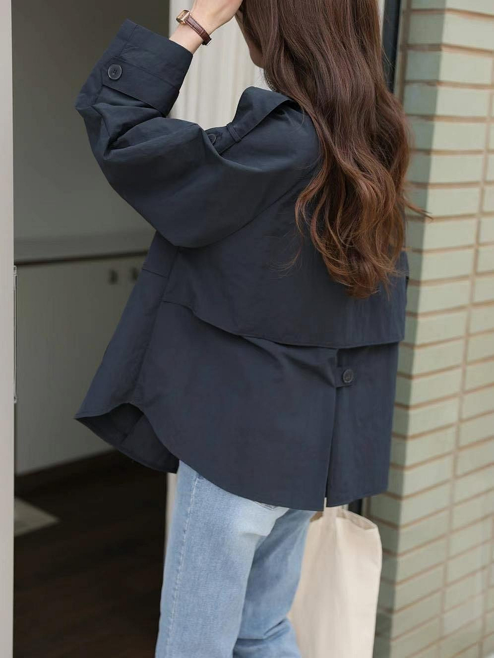 【MA2457】韓 自留推薦/ 各種質感細節極輕薄風衣式外套 (淺米/深藍)