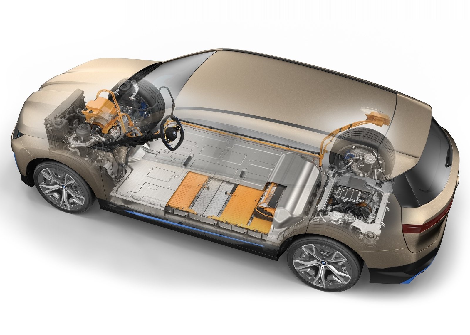 電動車的電池組均擺在車底，通常為多件組成的鋰電池組，造價高昂，務必注意電池情況。