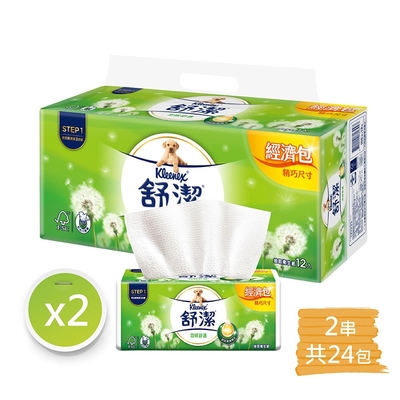 【Kleenex 舒潔】2串組-羽絨舒適抽取衛生紙經濟包 (100抽x12包x2串)