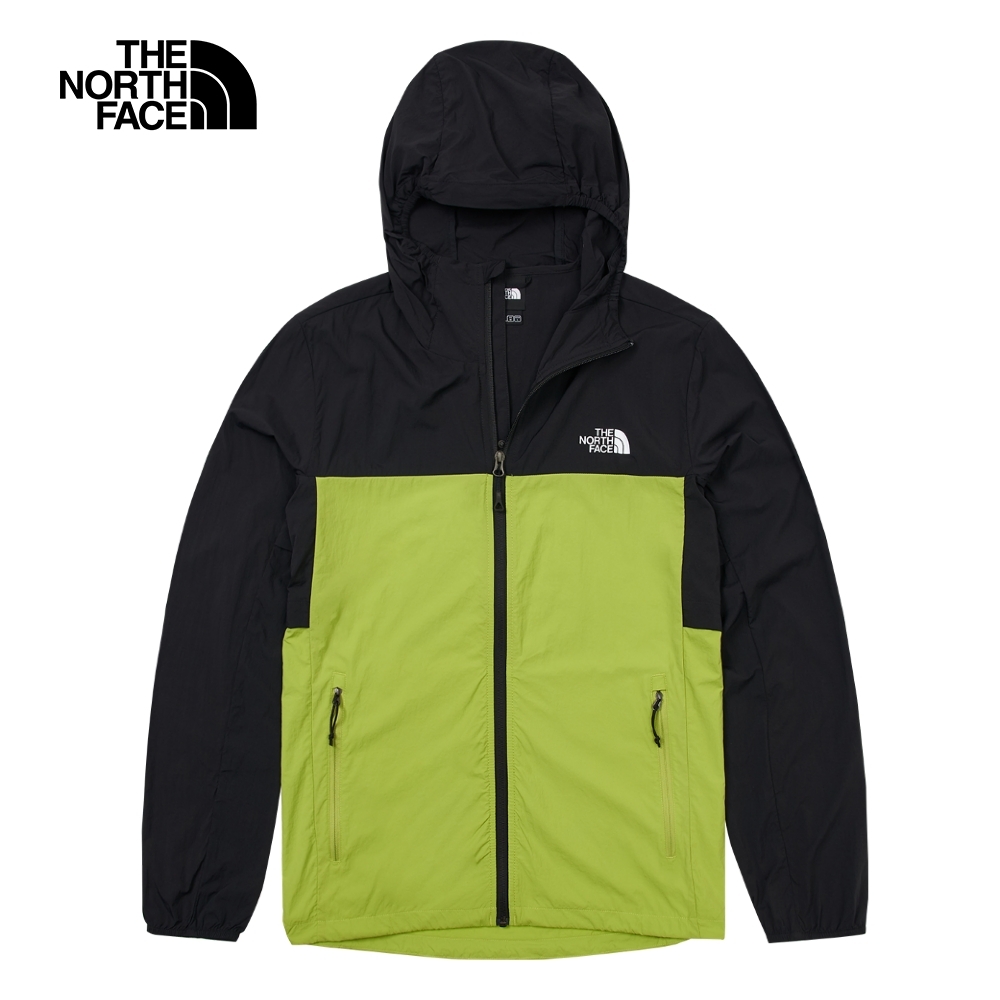 【The North Face 官方旗艦】北面男款黑綠拼接舒適透氣涼感UPF防曬休閒連帽外套｜87VYRO3