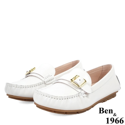 Ben&1966高級頭層牛皮舒適橡膠底樂福鞋-白(238172)
