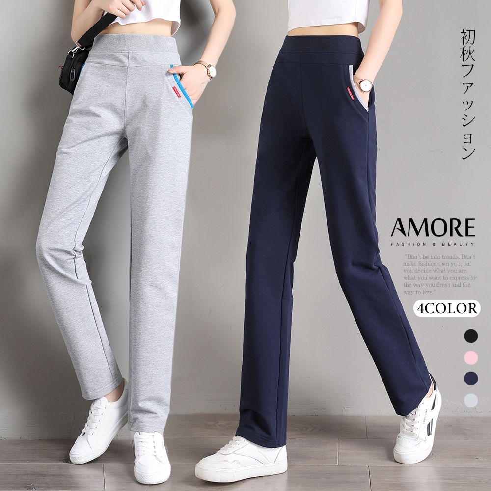 【Amore】韓版口袋雙色剪裁休閒直筒褲 春夏新款 product image 1