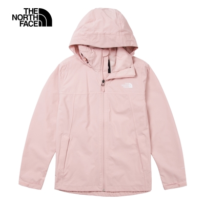 【The North Face 官方旗艦】北面女款粉色拼接防水透氣可收納連帽衝鋒衣｜7WCKLK6