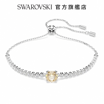 SWAROVSKI 施華洛世奇 Matrix Tennis 手鏈 混合式切割, 黃色, 鍍白金色