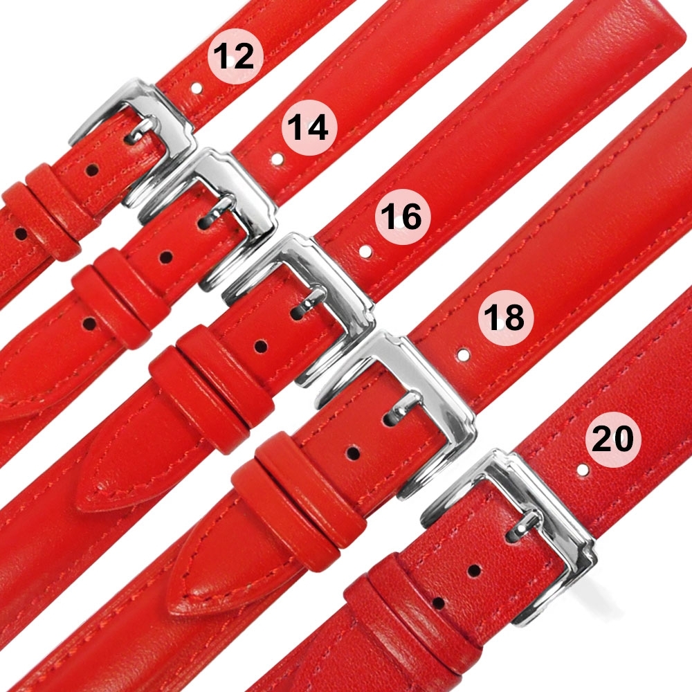 Watchband /各品牌通用 經典色系 真皮錶帶 不鏽鋼扣頭-紅色