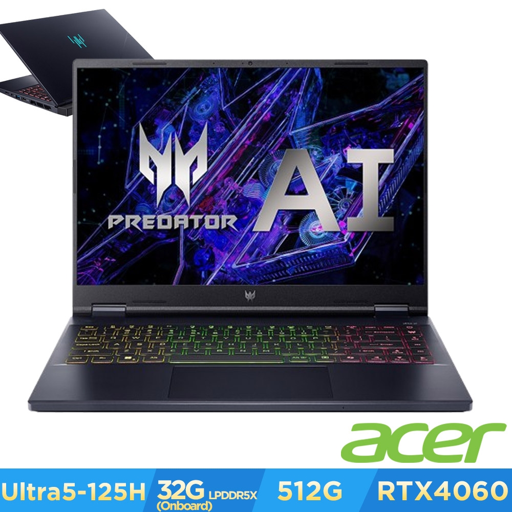 Acer 宏碁 Predator Helios Neo PHN14-51-58EM 14吋電競筆電(CU5-125H/32GB/512GB/RTX 4060/Win11)