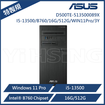ASUS 華碩 D500TE 雙碟商用電腦 (I5-13400/8G/1TB HD+256G SSD/WIN11/3Y) 商用桌上型電腦 商用PC
