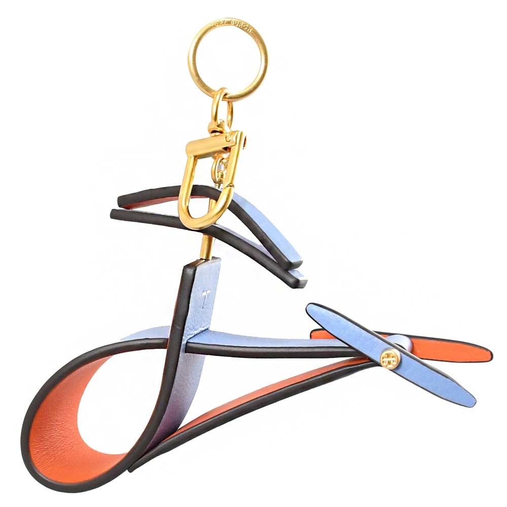 TORY BURCH 流線幾何直升機造型撞色鑰匙圈吊飾(藍/橘)