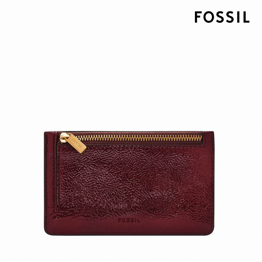 FOSSIL Logan 真皮卡片零錢包-紅木色漆皮 SL10019631