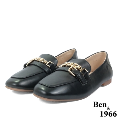 Ben&1966高級頭層牛皮個性金屬鍊樂福鞋-黑(236131)