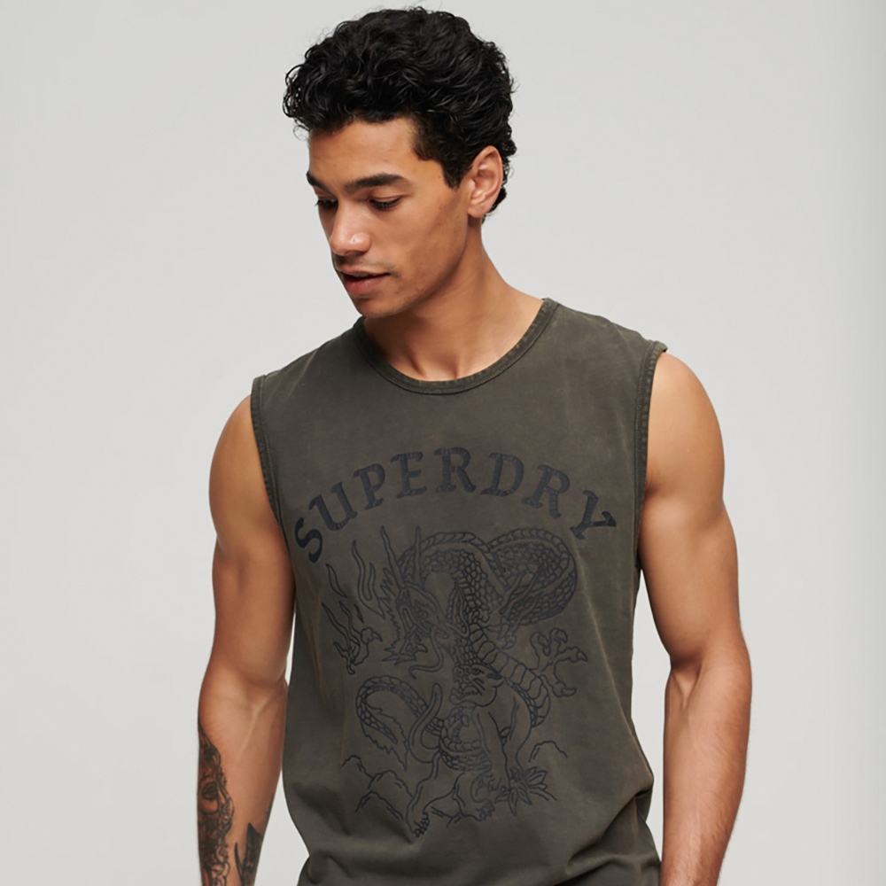 SUPERDRY 男裝 背心 Tattoo Graphic 復古黑