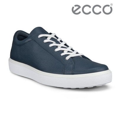 ECCO SOFT 60 M Lace up LEA 柔酷輕盈經典皮革休閒鞋 男鞋 藍灰色