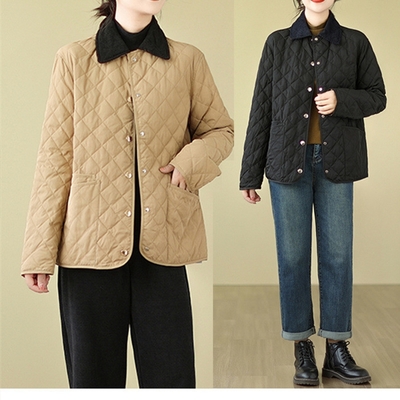 【Paiya 派亞】冬季新款韓版小個子菱格設計感小眾短款薄棉襖外套(M-2XL)