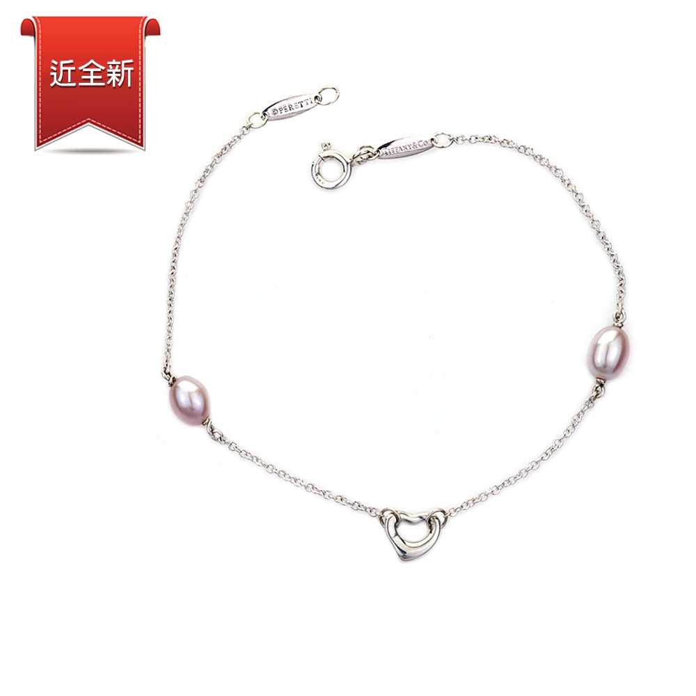 二手品 Tiffany&Co. 蒂芙尼 鏤空愛心粉色珍珠925純銀手鍊