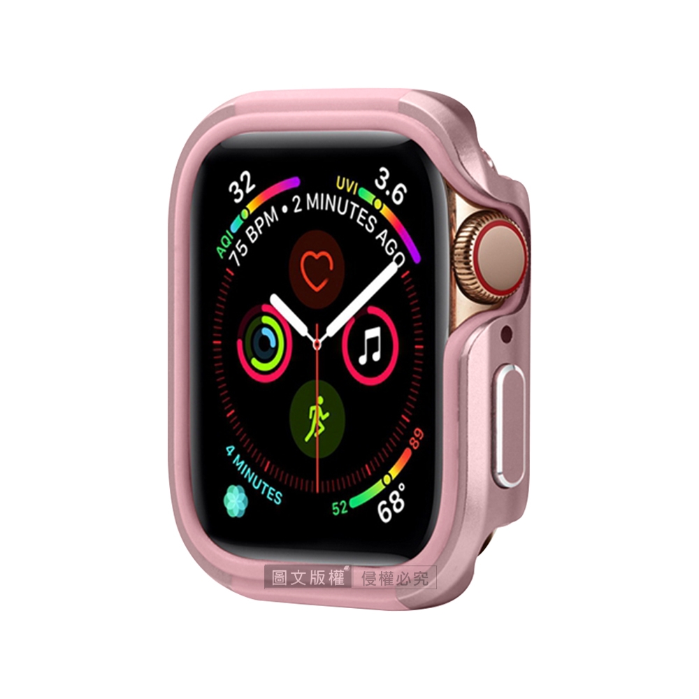 軍盾防撞 抗衝擊 Apple Watch Series SE/6/5/4 (44mm) 鋁合金雙料邊框保護殼(玫瑰粉)