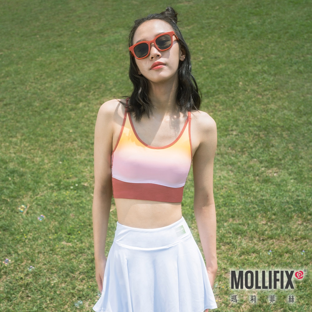 Mollifix 瑪莉菲絲 低強度漸層美背BRA TOP (暖陽橘)瑜珈服、無鋼圈、開運內衣