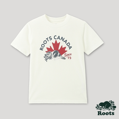 Roots大童-加拿大日系列 手繪海狸有機棉短袖T恤-白色