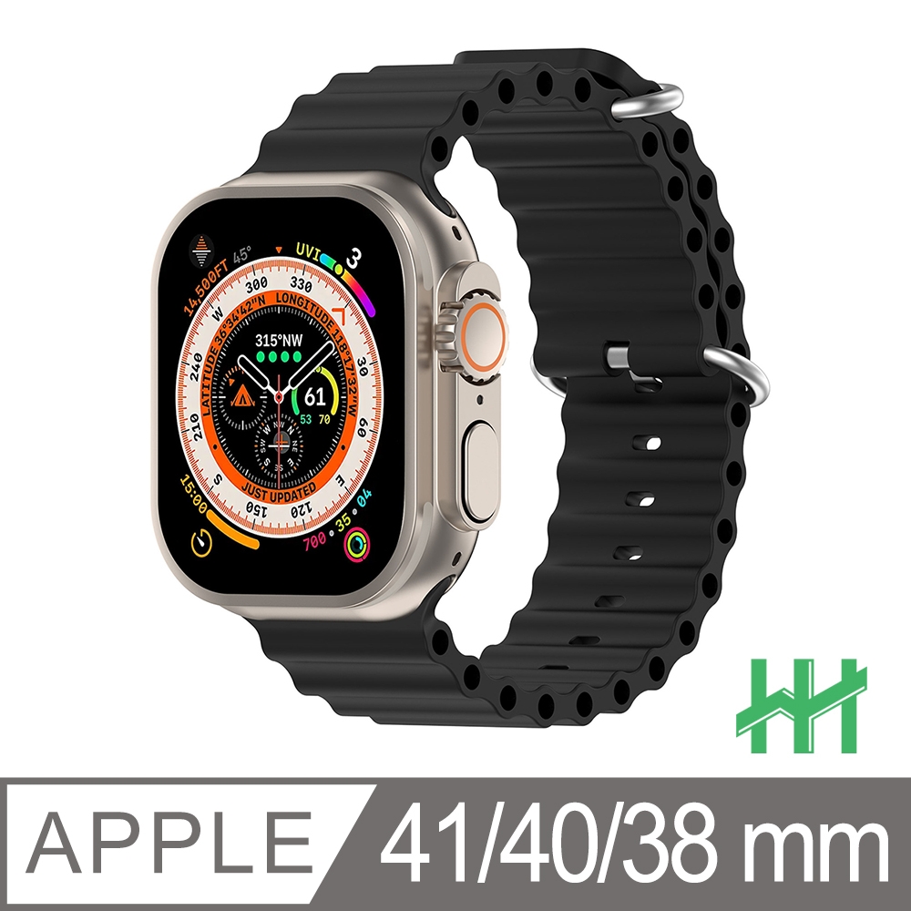 【HH】Apple Watch 38/40/41mm 可調扣環海洋矽膠錶帶(午夜色)